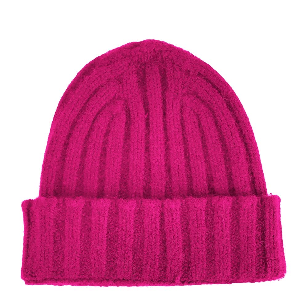 Gorro de cachemira acanalado fucsia fabricado en Italia