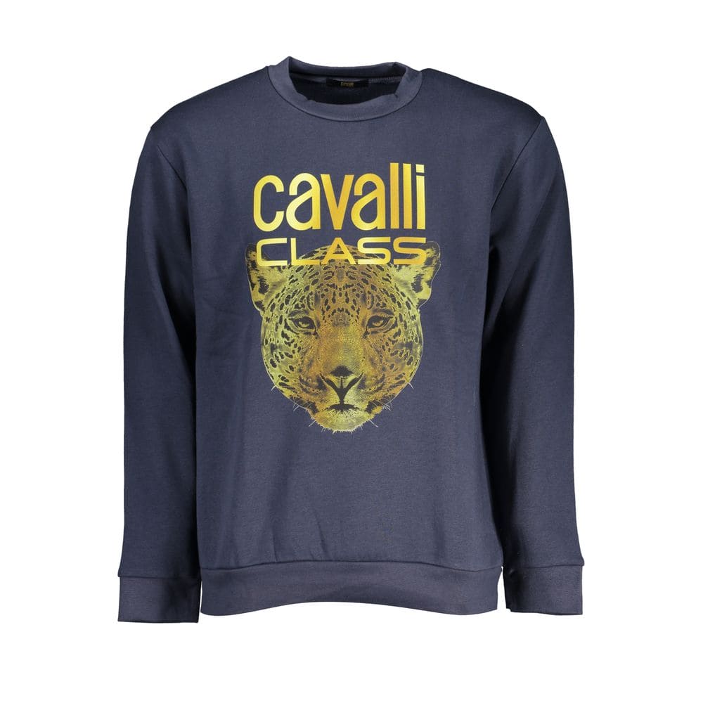 Sudadera elegante de polar con cuello redondo de Cavalli Class en color azul