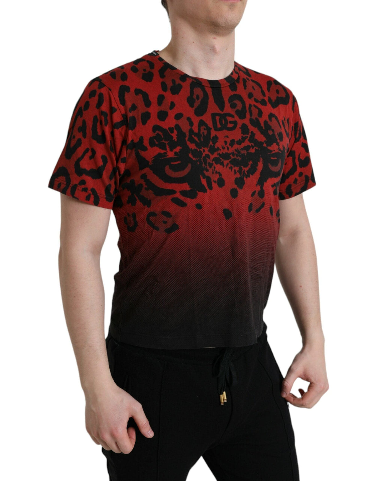 T-shirt ras du cou à imprimé léopard rouge Dolce &amp; Gabbana