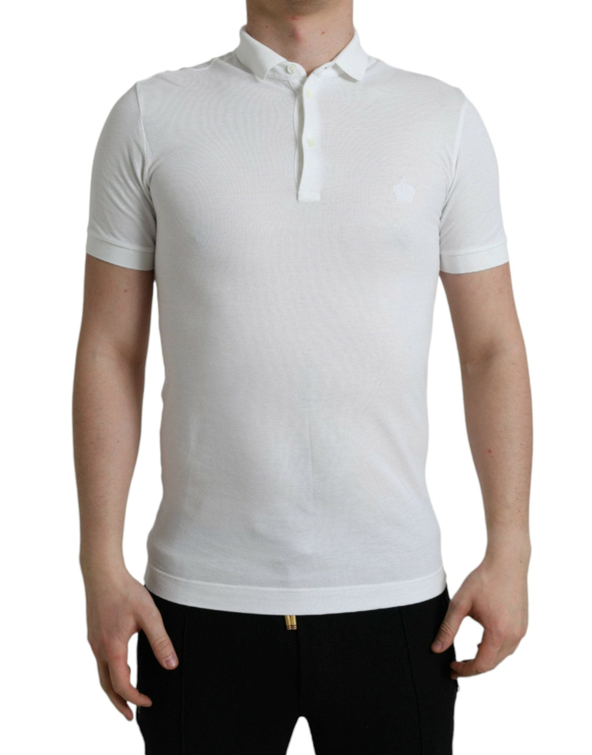 Polo en coton blanc avec couronne brodée Dolce &amp; Gabbana