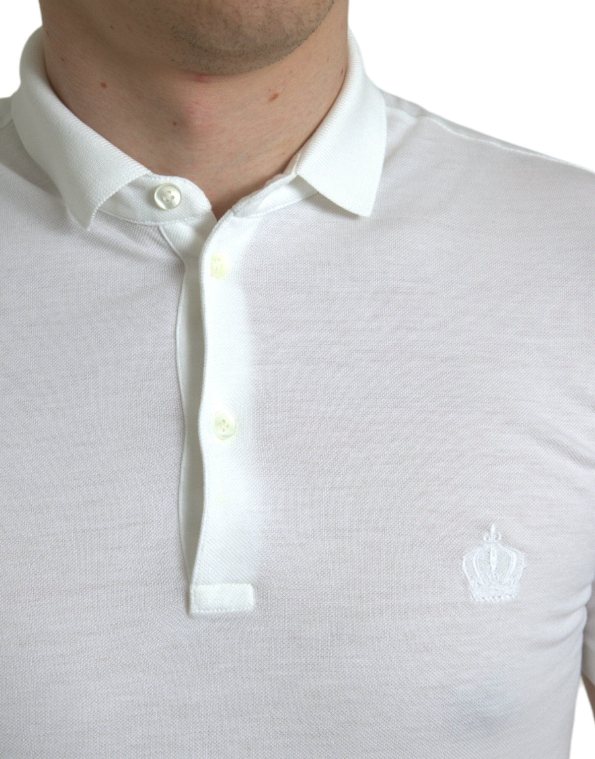 Polo en coton blanc avec couronne brodée Dolce &amp; Gabbana