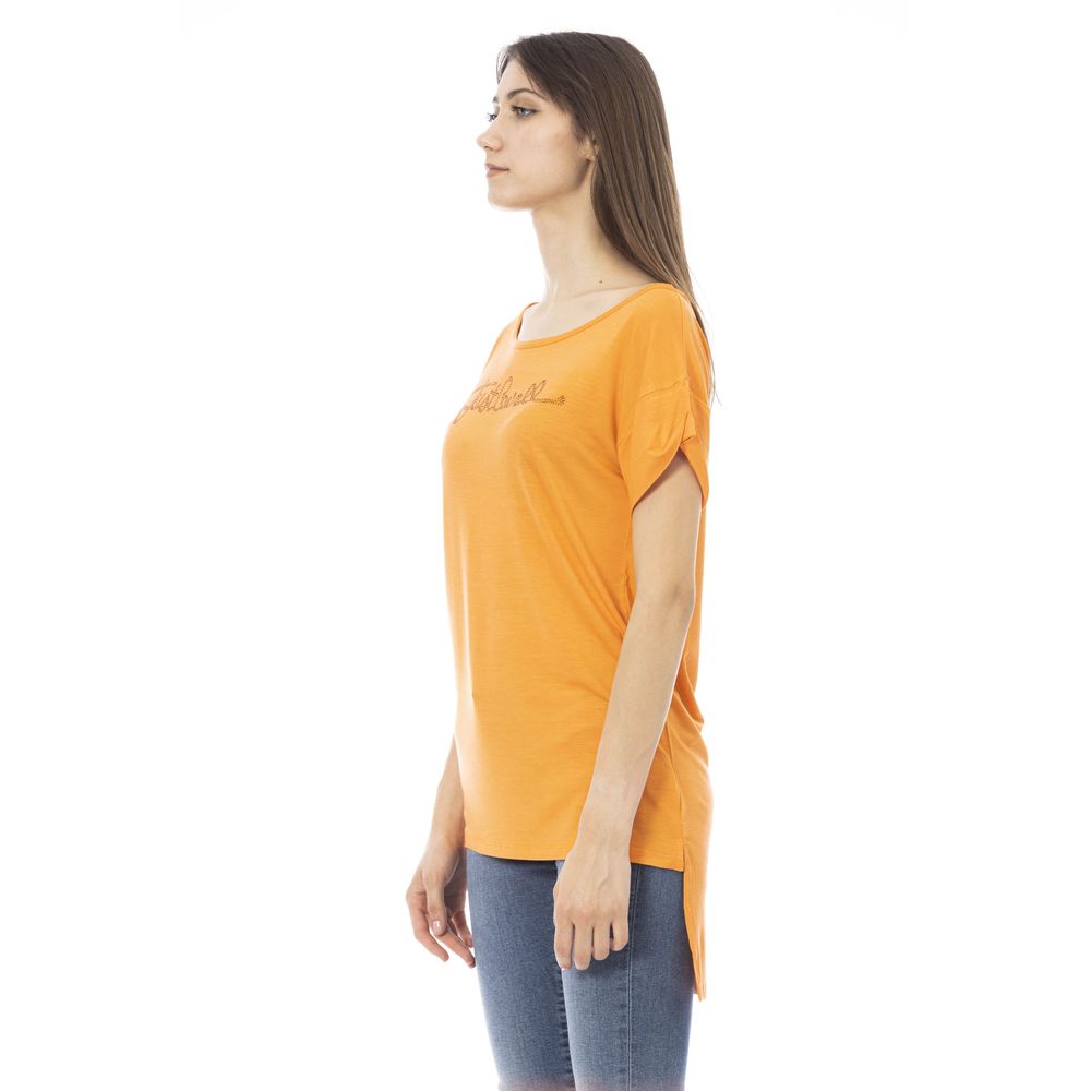 T-shirt chic orange avec logo strass Just Cavalli