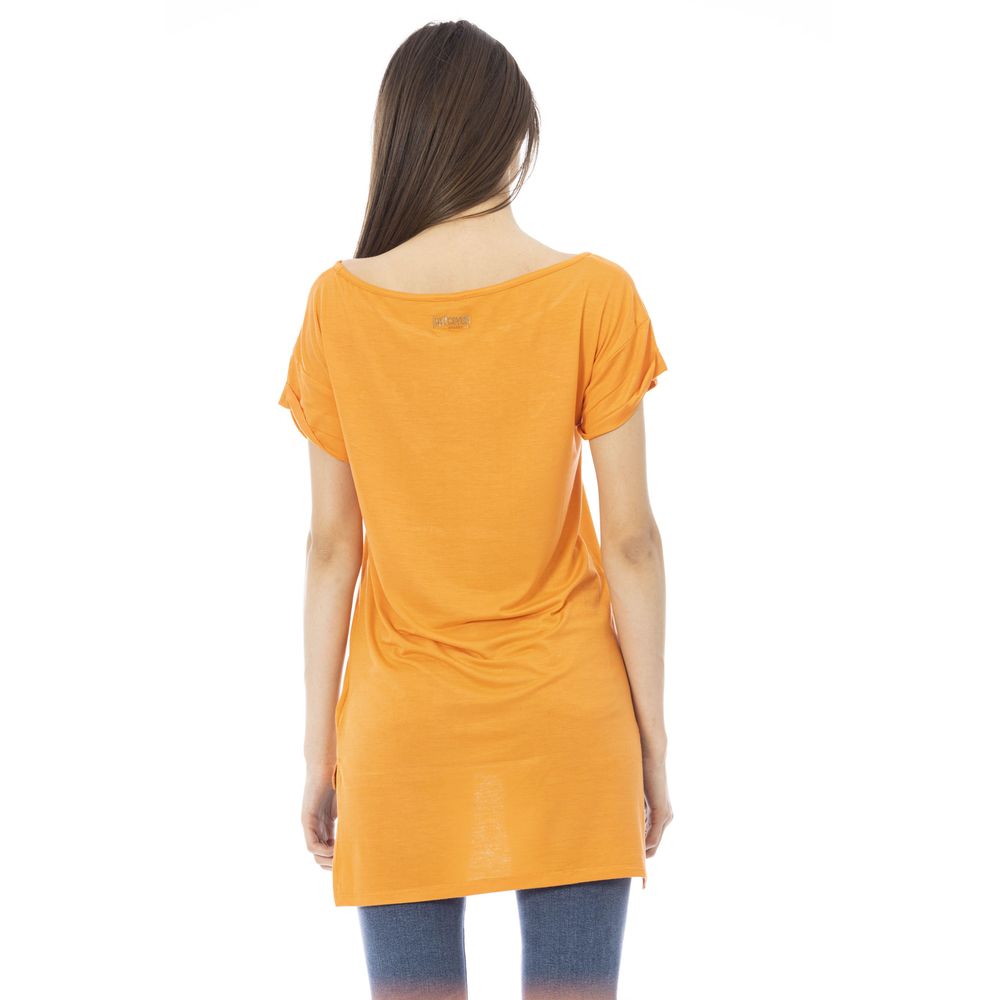 T-shirt chic orange avec logo strass Just Cavalli