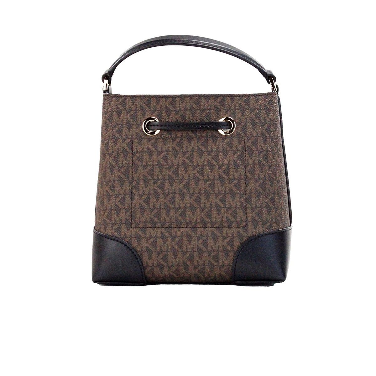 Sac seau à bandoulière Michael Kors Mercer en cuir marron et noir Signature Small