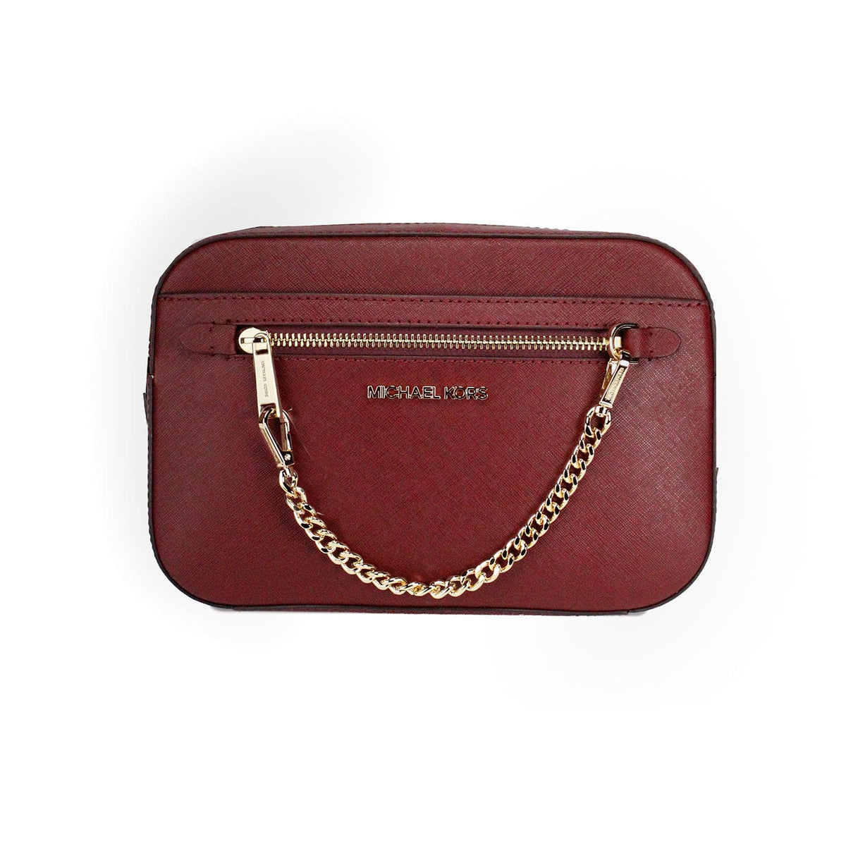 Sac à bandoulière zippé en cuir cerise foncé Jet Set East West de Michael Kors de grande taille