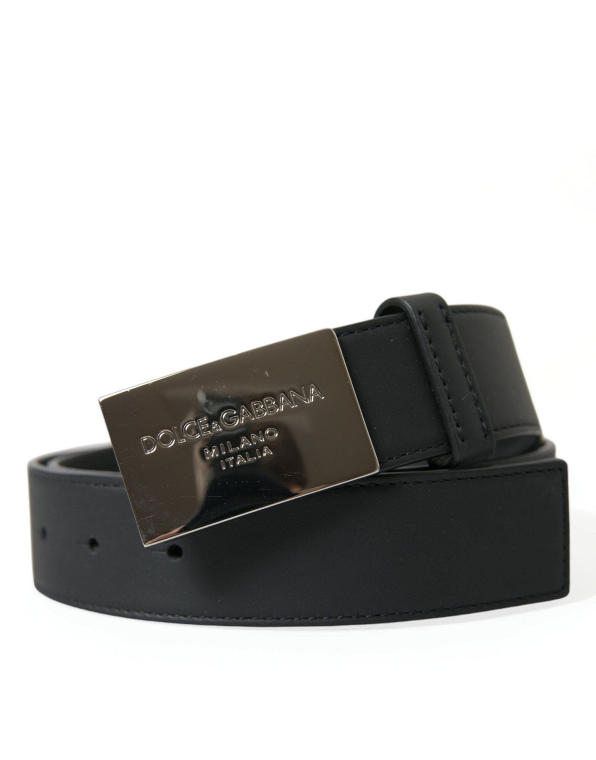 Ceinture élégante en cuir noir Dolce &amp; Gabbana avec boucle en métal