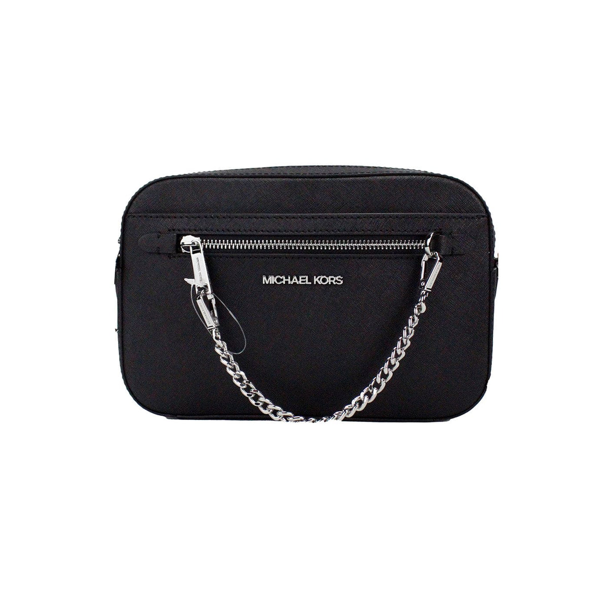 Bolso bandolera grande de piel negra con cadena y cremallera Jet Set East West de Michael Kors