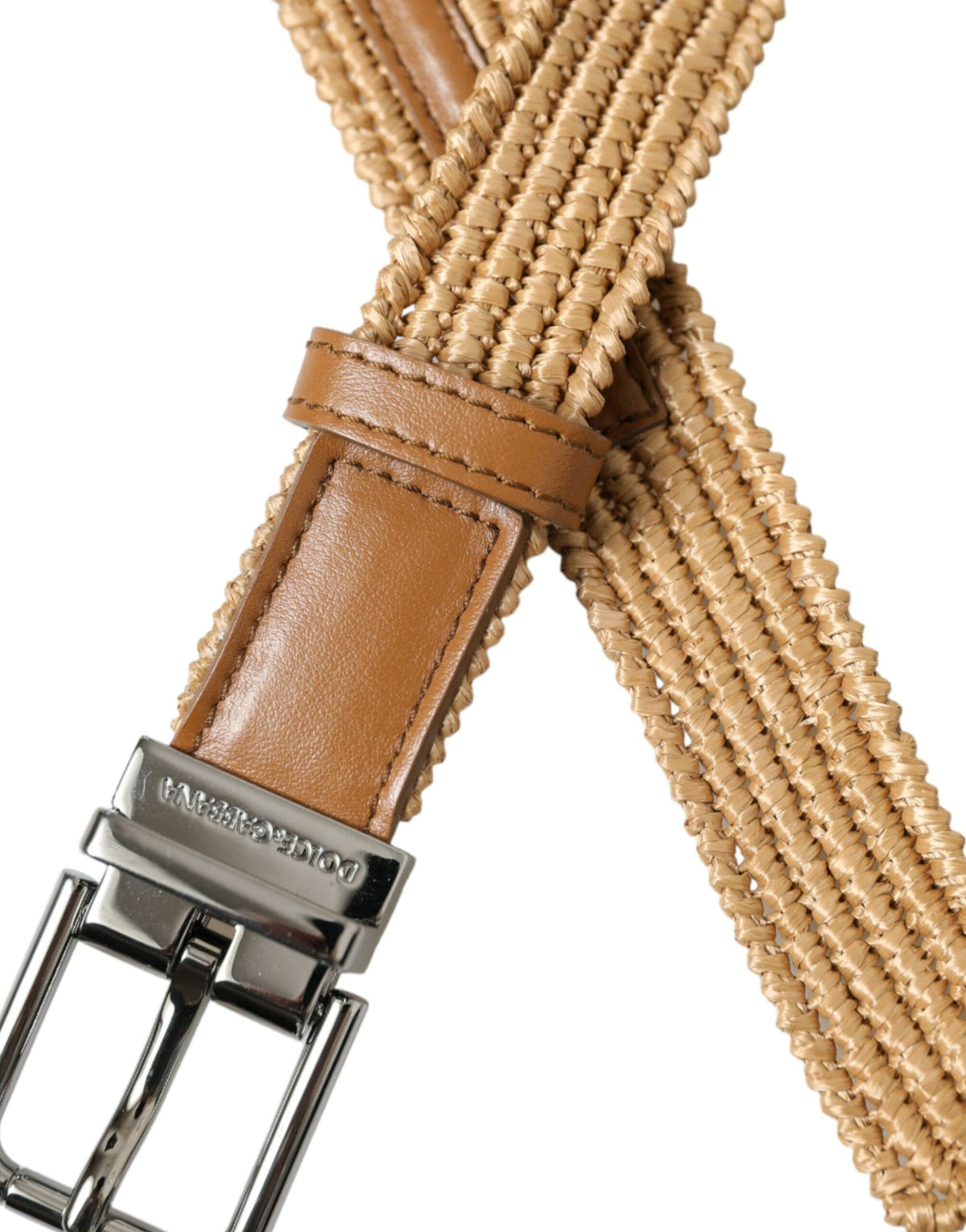 Ceinture en cuir tressé beige élégante Dolce &amp; Gabbana