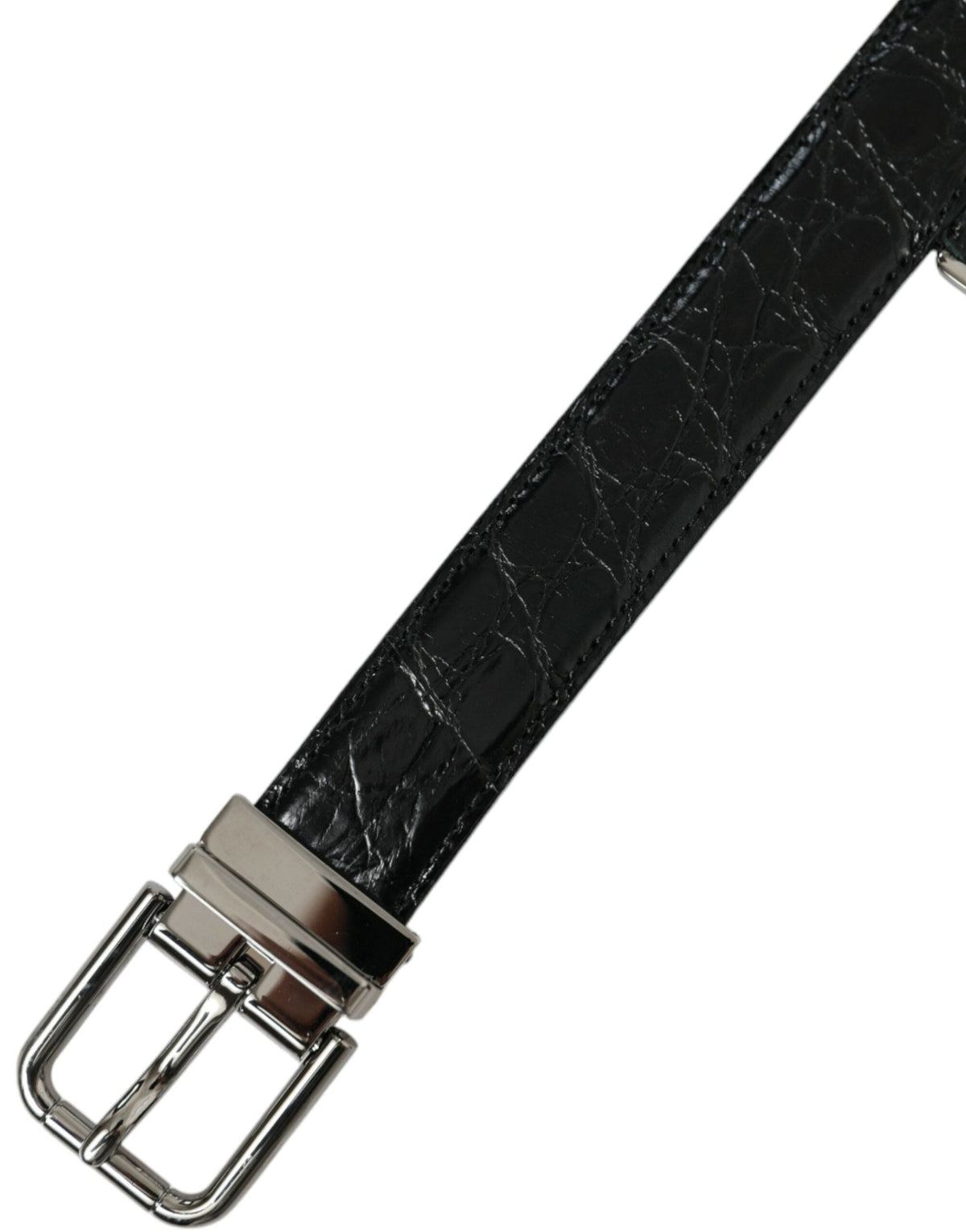 Ceinture élégante en cuir noir Dolce &amp; Gabbana avec boucle en métal