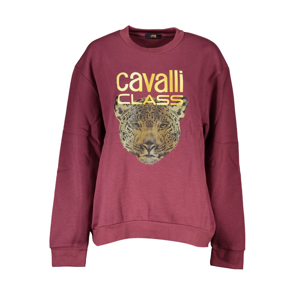 Sweat-shirt ras du cou en polaire violet Cavalli Class avec logo imprimé