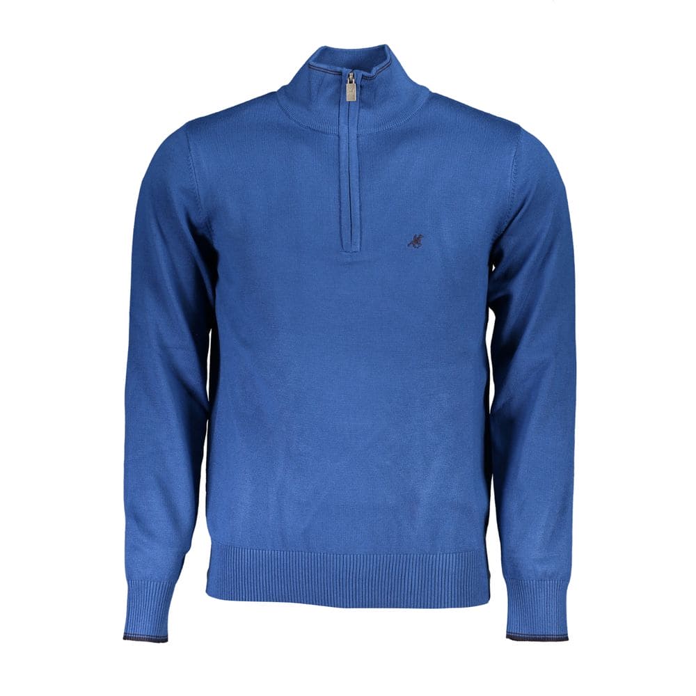 Pull bleu élégant à demi-zip avec détails brodés US Grand Polo