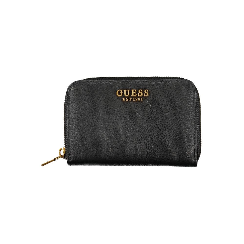 Cartera elegante negra con cremallera y múltiples compartimentos de Guess Jeans