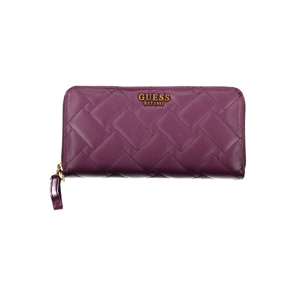 Cartera elegante morada con cremallera y múltiples compartimentos de Guess Jeans