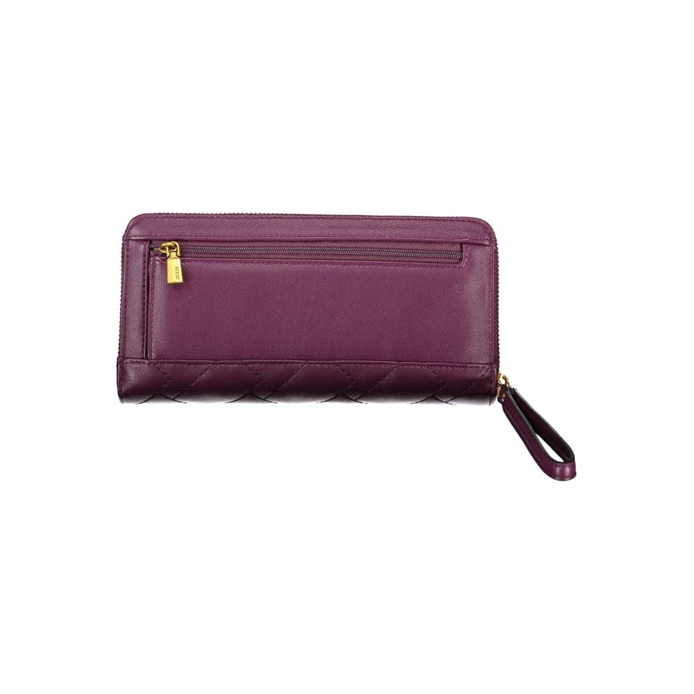 Cartera elegante morada con cremallera y múltiples compartimentos de Guess Jeans