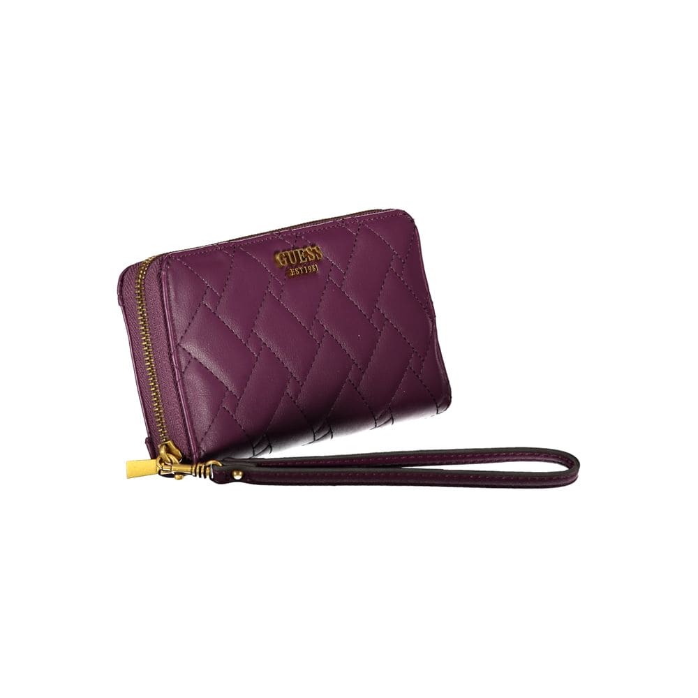 Cartera elegante morada con cremallera y múltiples compartimentos de Guess Jeans