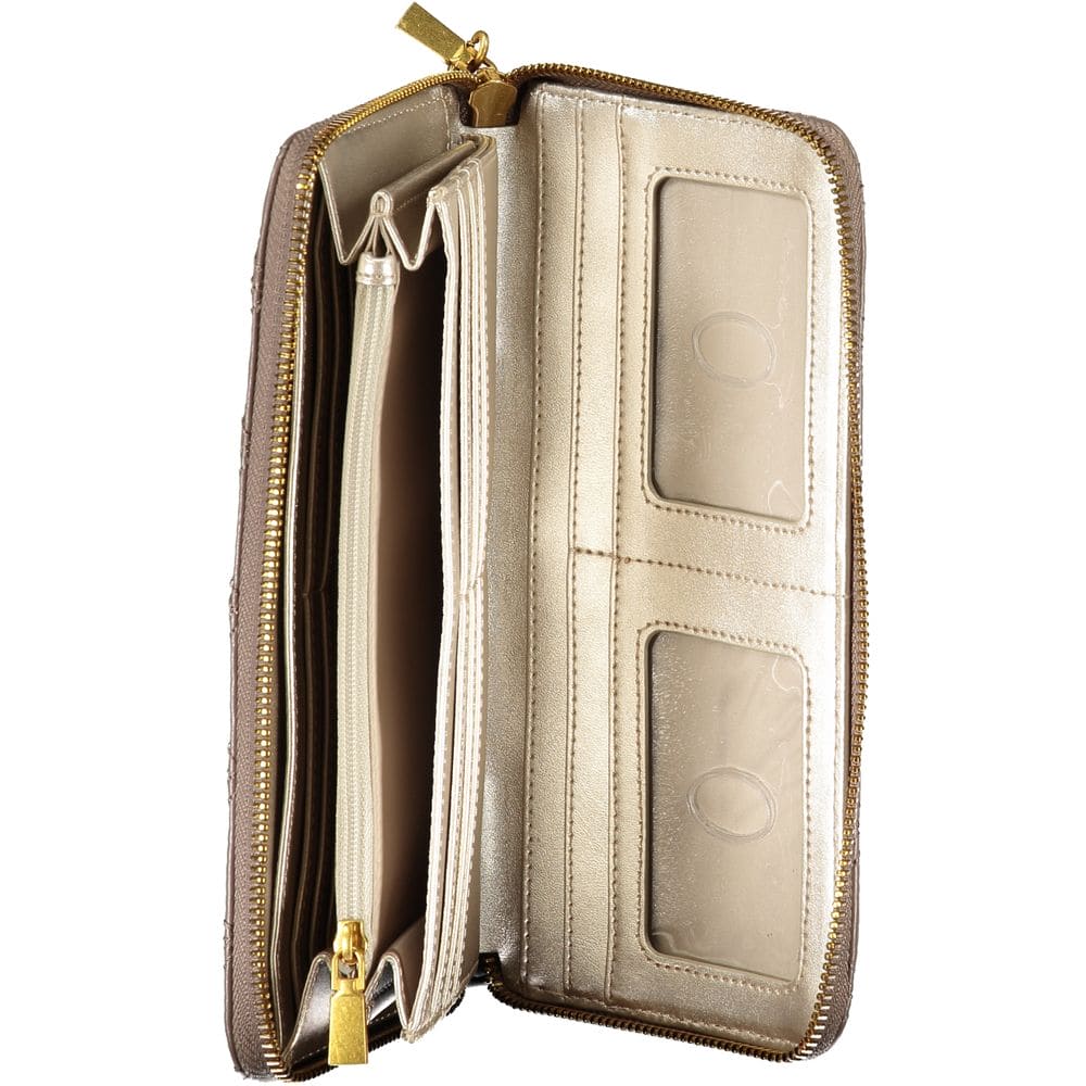 Cartera elegante con cremallera en color beige y detalles elegantes de Guess Jeans