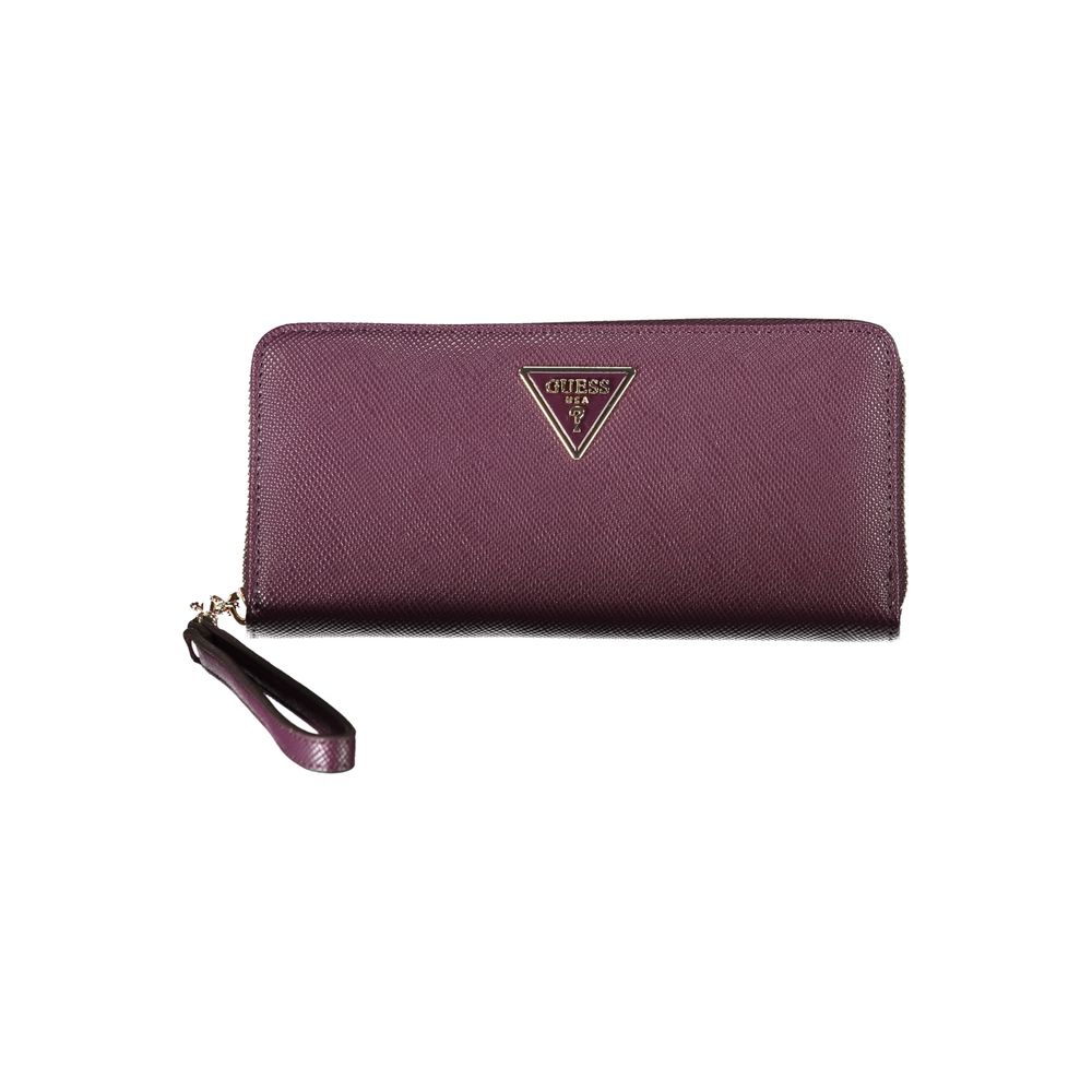 Portefeuille élégant à fermeture zippée violet Guess Jeans avec détail logo