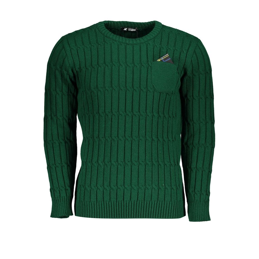 Suéter elegante de cuello redondo trenzado verde US Grand Polo