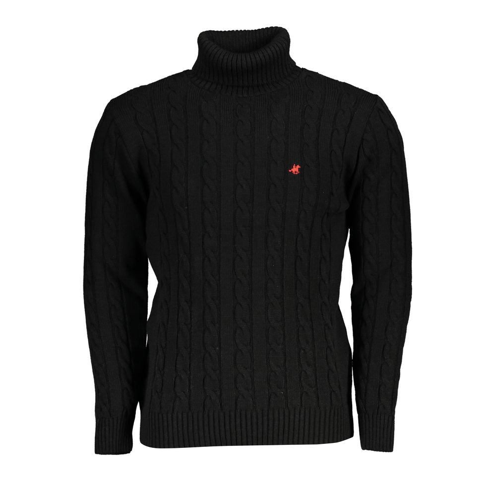 Pull torsadé à col roulé noir élégant US Grand Polo