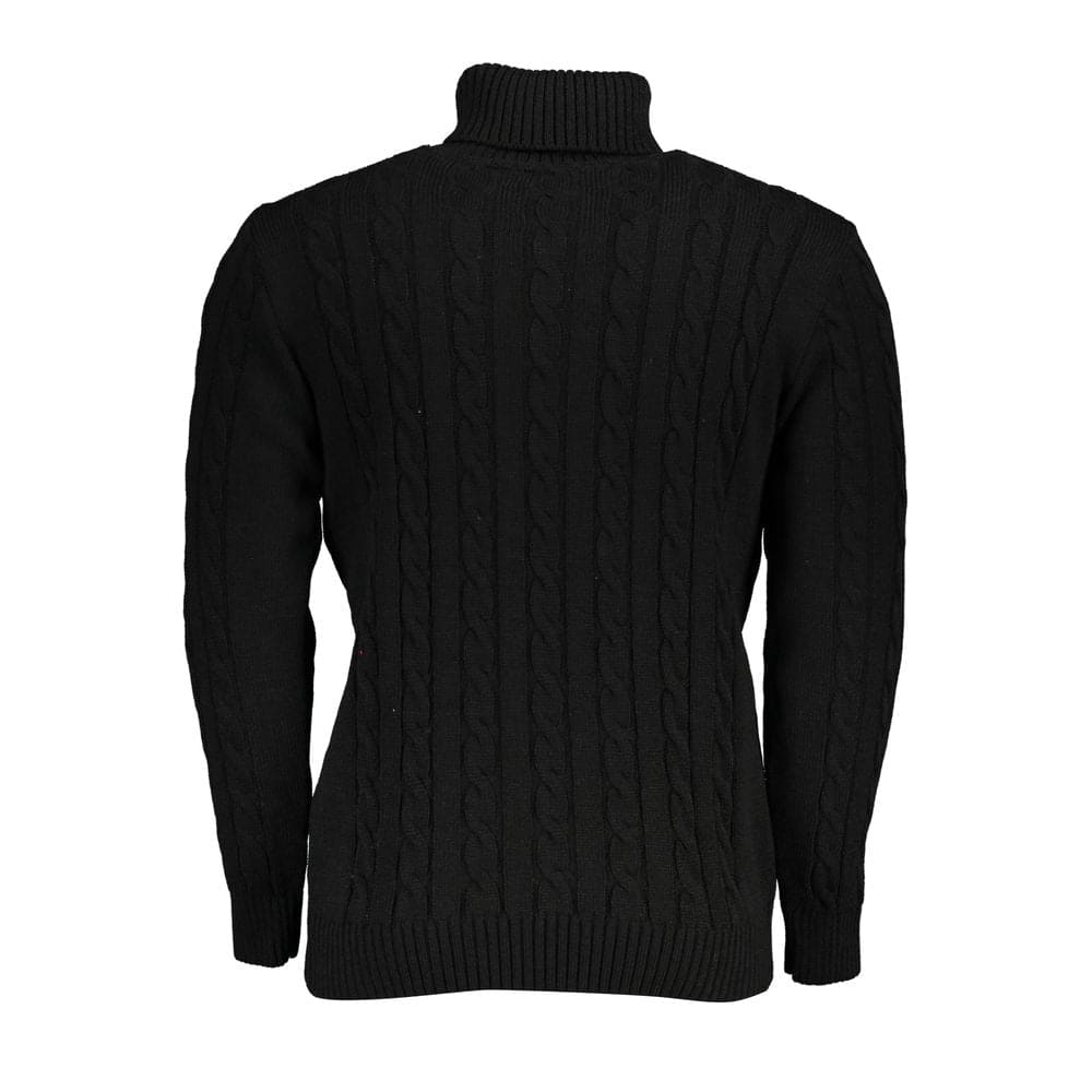 Pull torsadé à col roulé noir élégant US Grand Polo