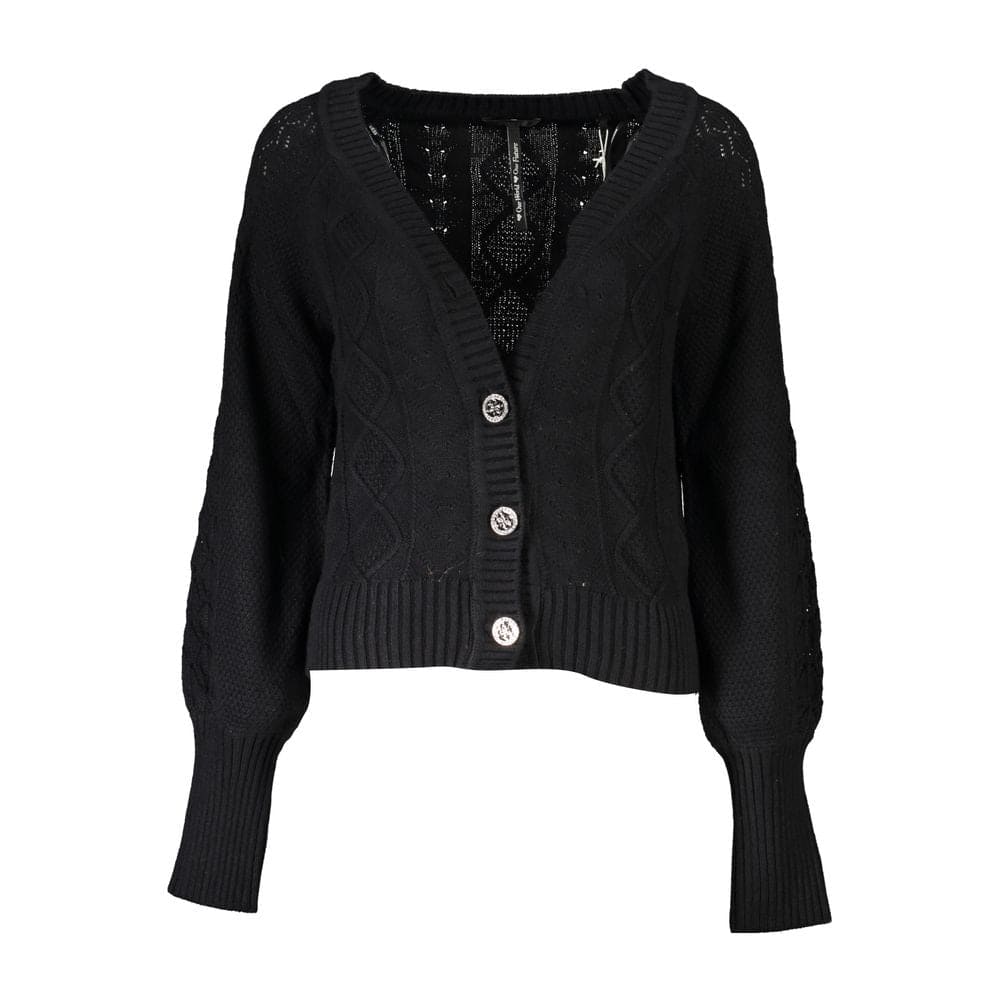 Cardigan noir élégant à manches longues avec détails contrastés Guess Jeans