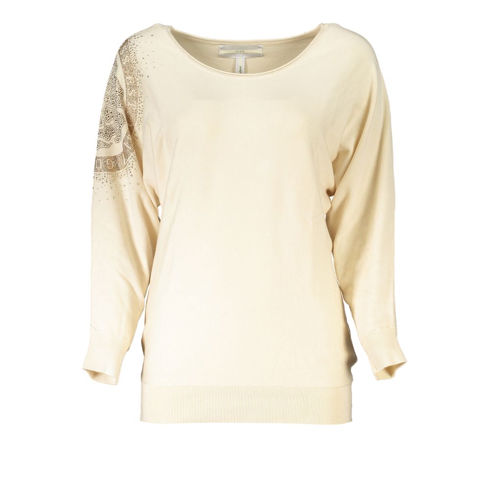 Pull ras du cou beige à strass Guess Jeans