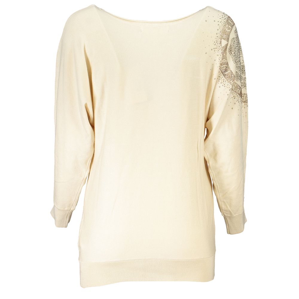 Pull ras du cou beige à strass Guess Jeans