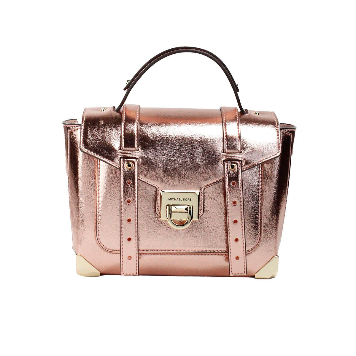 Bolso satchel con asa superior de piel Manhattan de tamaño mediano en color prímula de Michael Kors