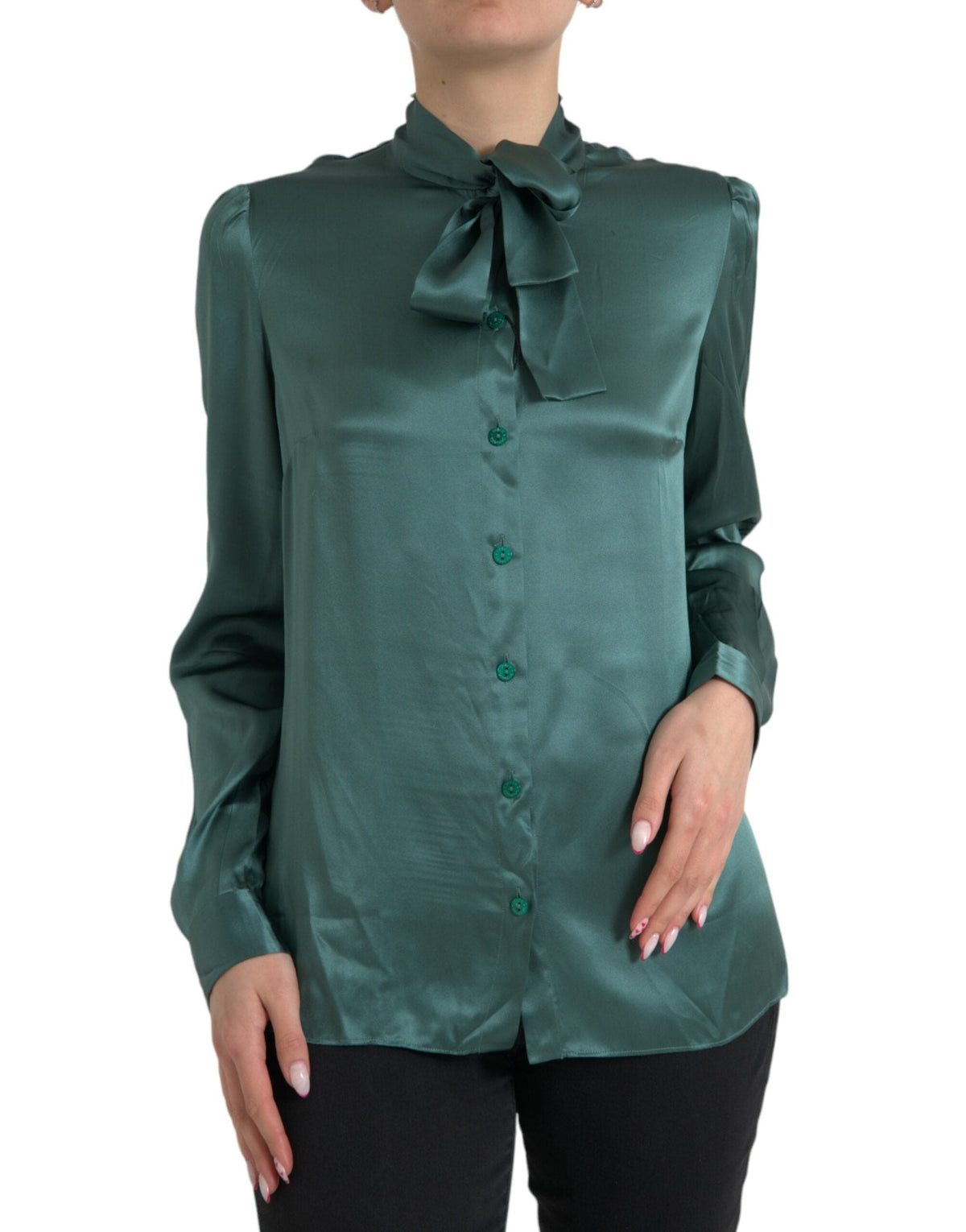 Blusa elegante de seda verde oscuro de Dolce &amp; Gabbana