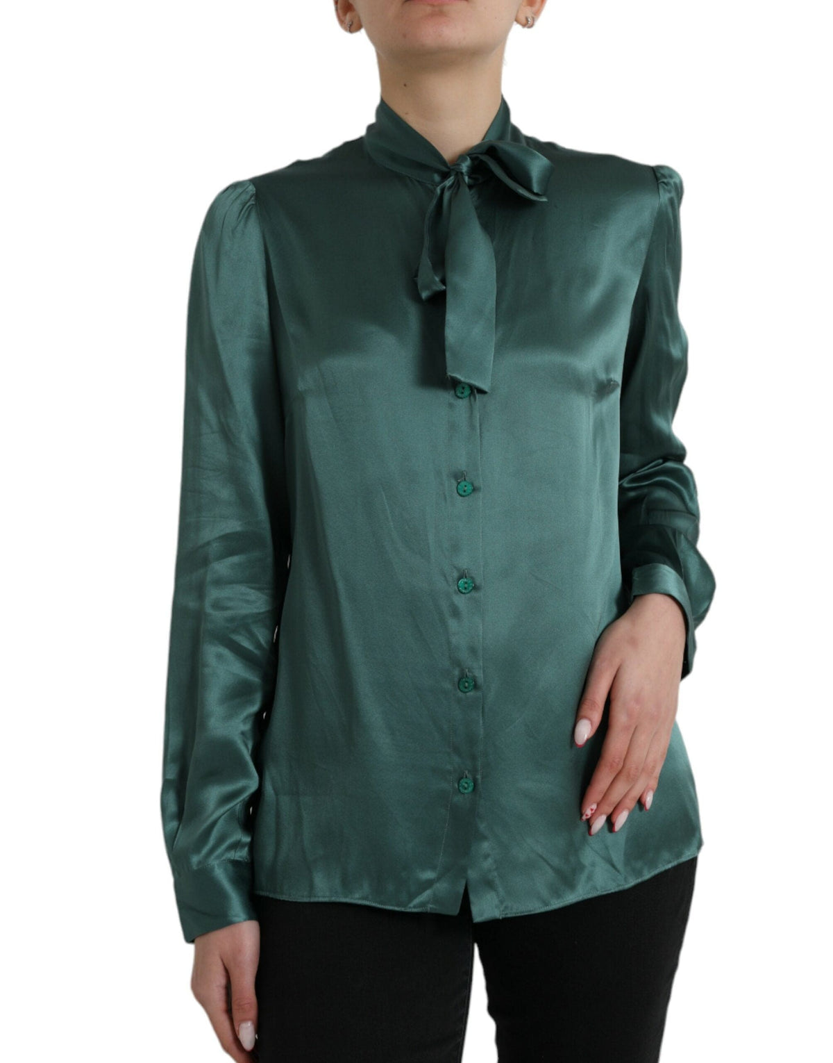 Blusa elegante de seda verde oscuro de Dolce &amp; Gabbana