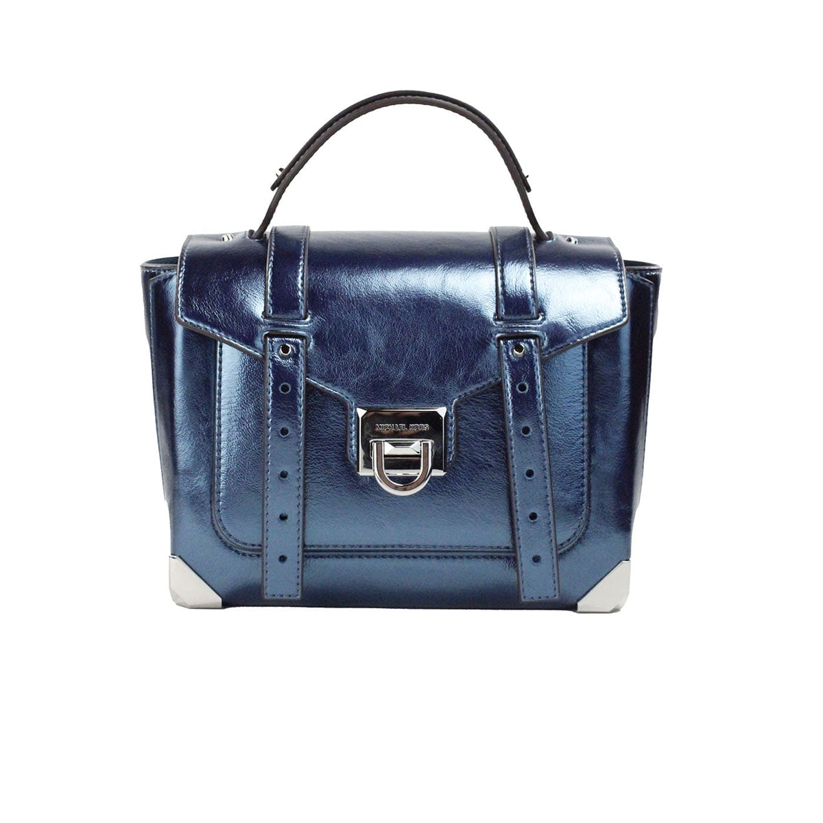 Sac cartable Michael Kors Manhattan de taille moyenne en cuir bleu sarcelle avec poignée sur le dessus