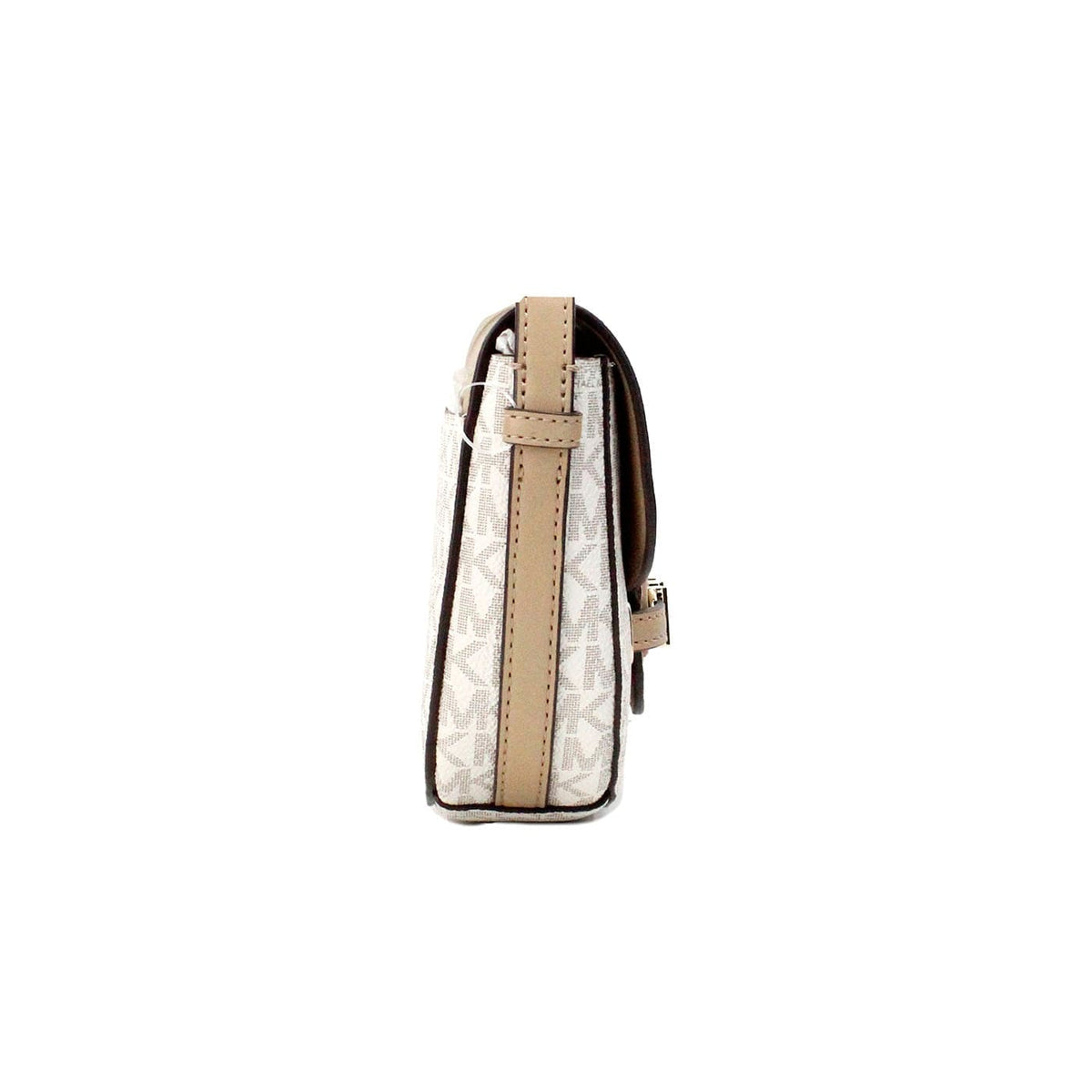 Bolso bandolera con solapa y diseño en PVC Reed Small Camel Signature de Michael Kors