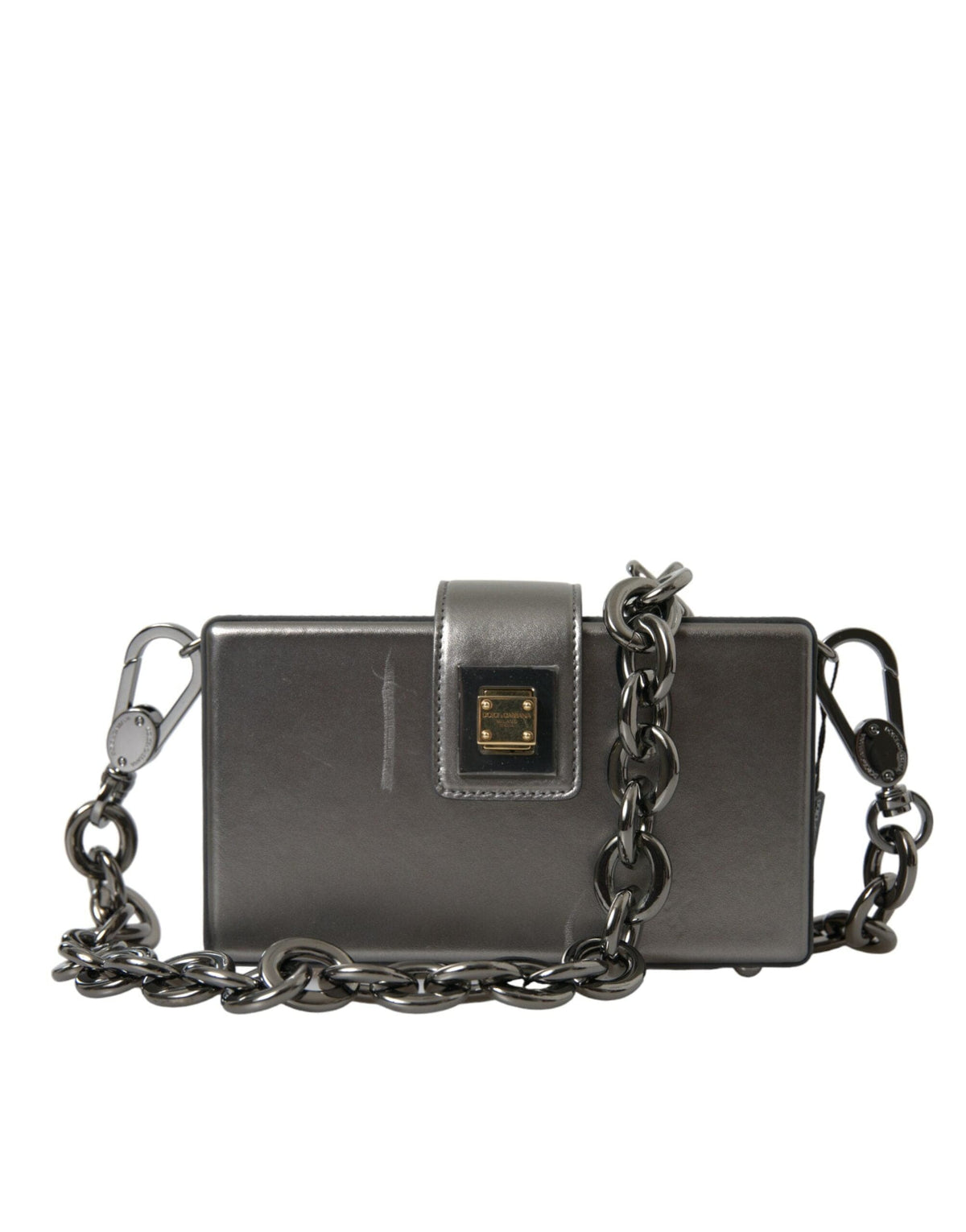 Bolso de hombro de piel de becerro gris metalizado con correa de cadena de Dolce &amp; Gabbana