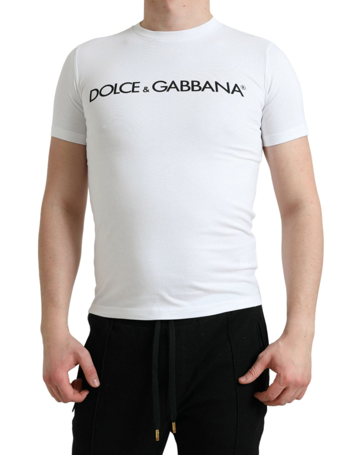 Camiseta elegante de cuello redondo con logotipo blanco de Dolce &amp; Gabbana