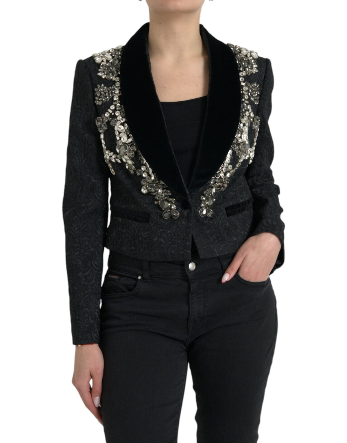 Chaqueta elegante negra adornada de Dolce &amp; Gabbana