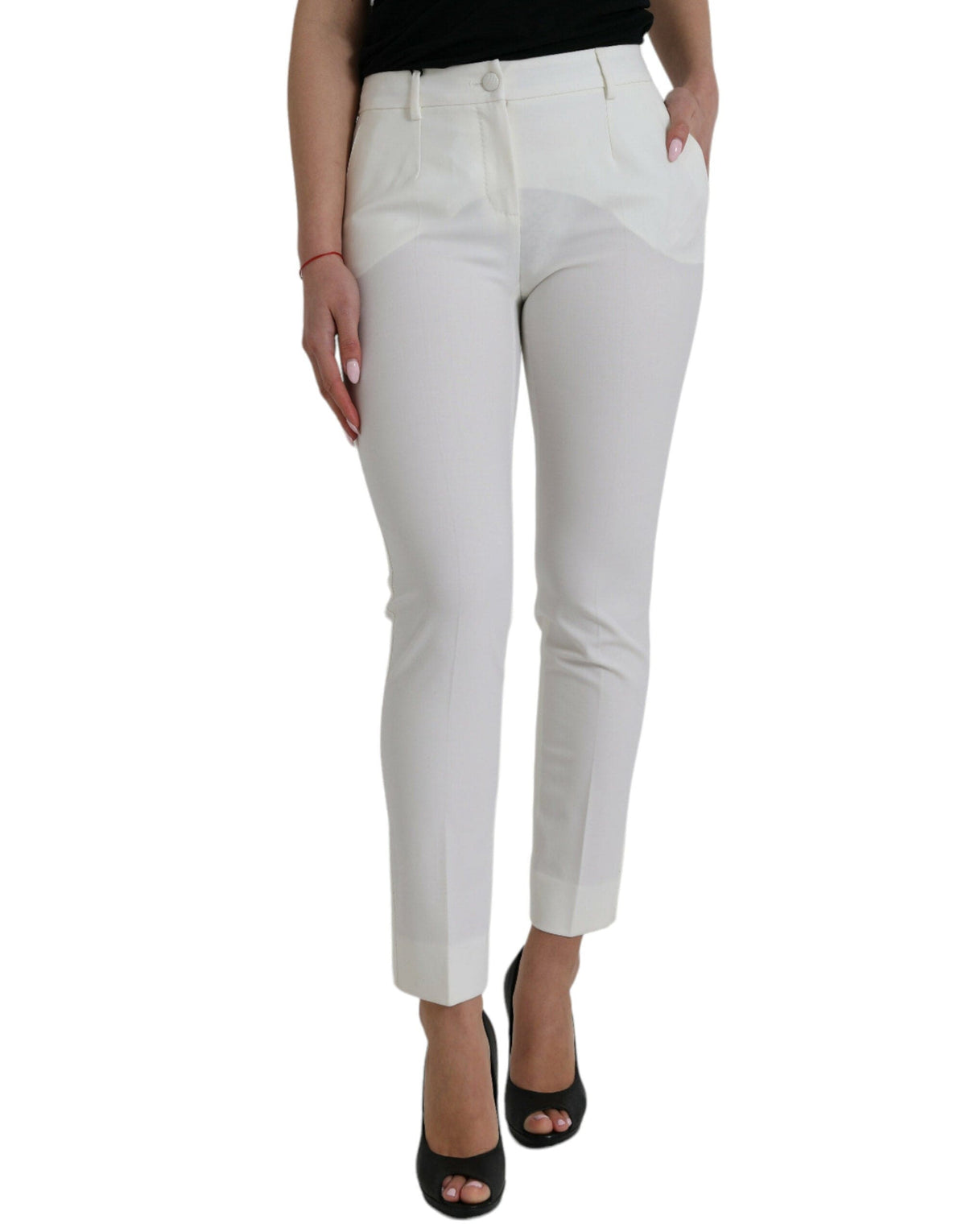 Pantalon fuselé taille moyenne blanc élégant Dolce &amp; Gabbana