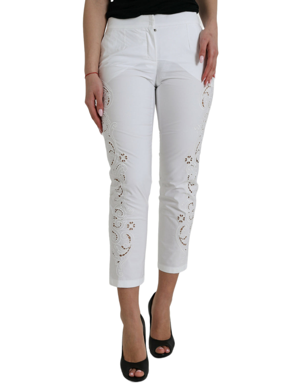 Pantalon taille mi-haut fuselé blanc élégant Dolce &amp; Gabbana