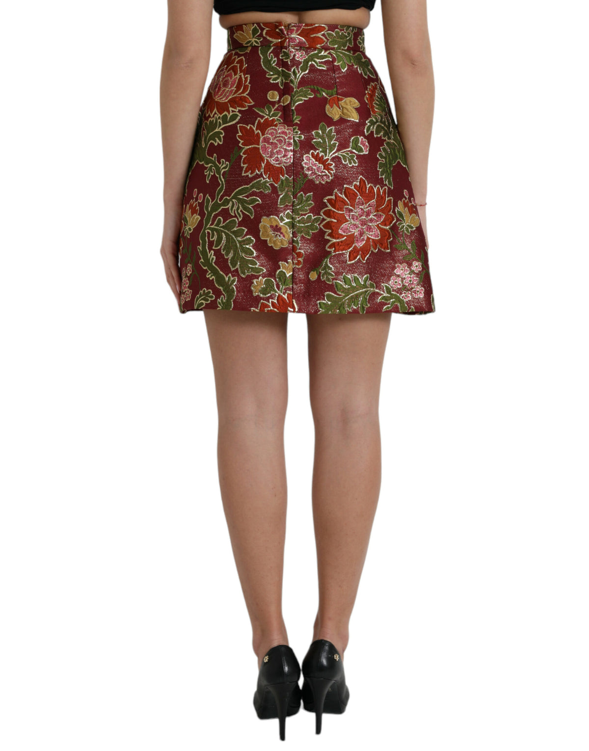 Mini-jupe en jacquard fleuri bordeaux Dolce &amp; Gabbana