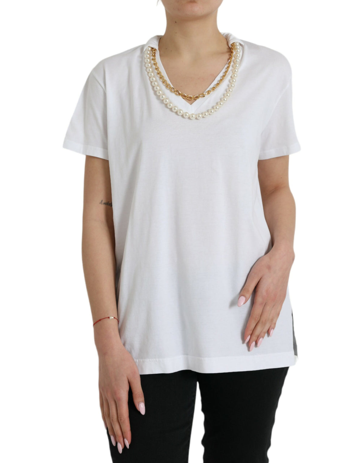 T-shirt élégant en coton blanc Dolce &amp; Gabbana avec détail collier