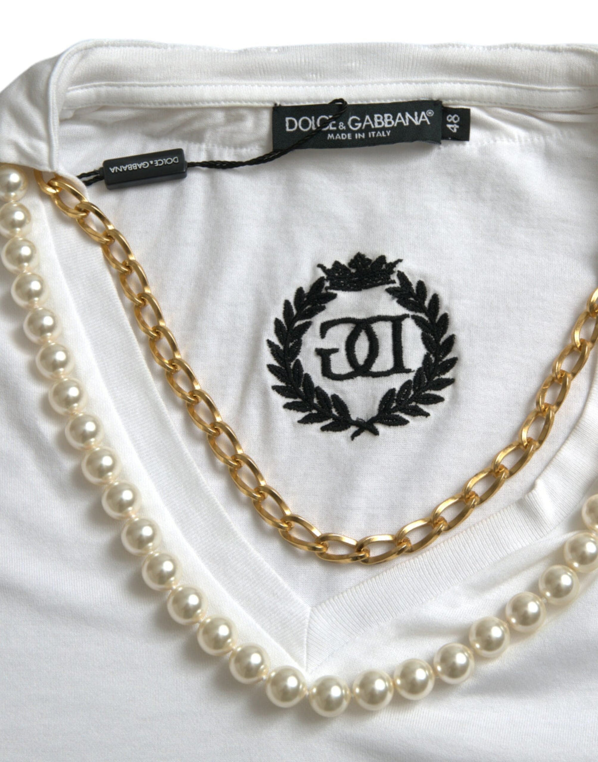 T-shirt élégant en coton blanc Dolce &amp; Gabbana avec détail collier