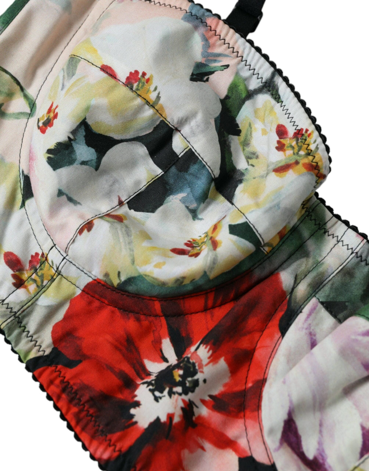 Top corto con escote bustier y estampado floral multicolor de Dolce &amp; Gabbana