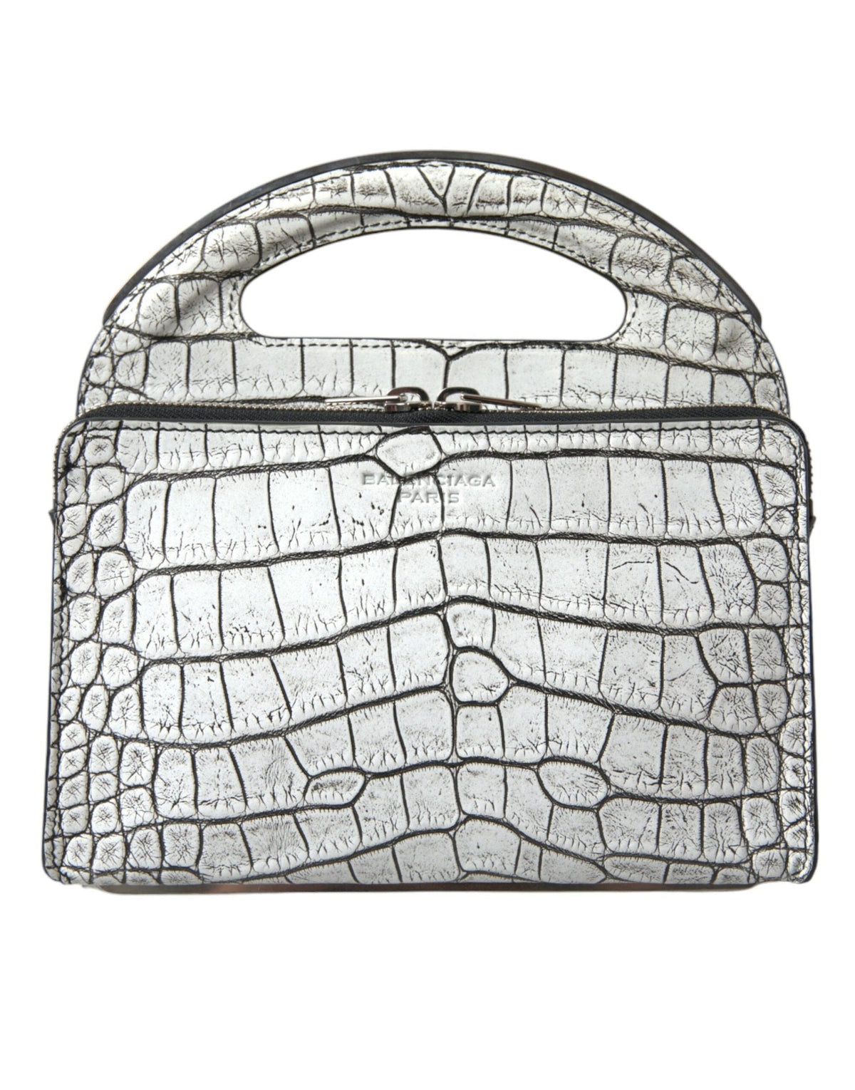 Mini sac Balenciaga en cuir d'alligator métallisé argent