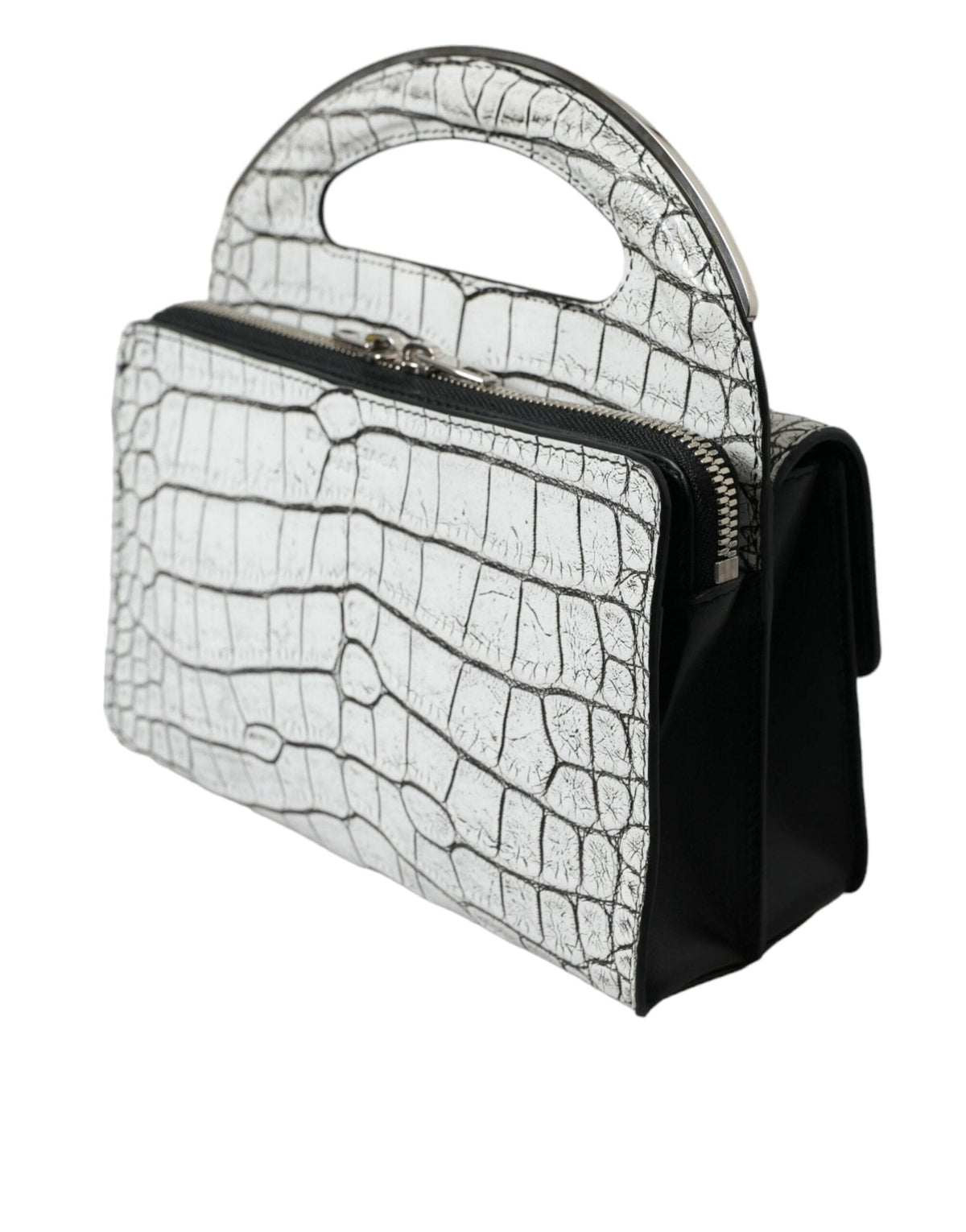 Mini sac Balenciaga en cuir d'alligator métallisé argent