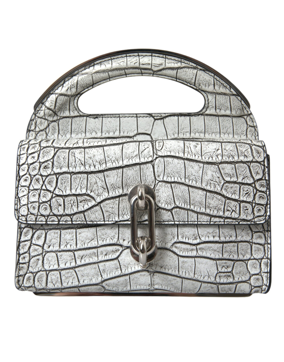 Mini sac Balenciaga en cuir d'alligator métallisé argent