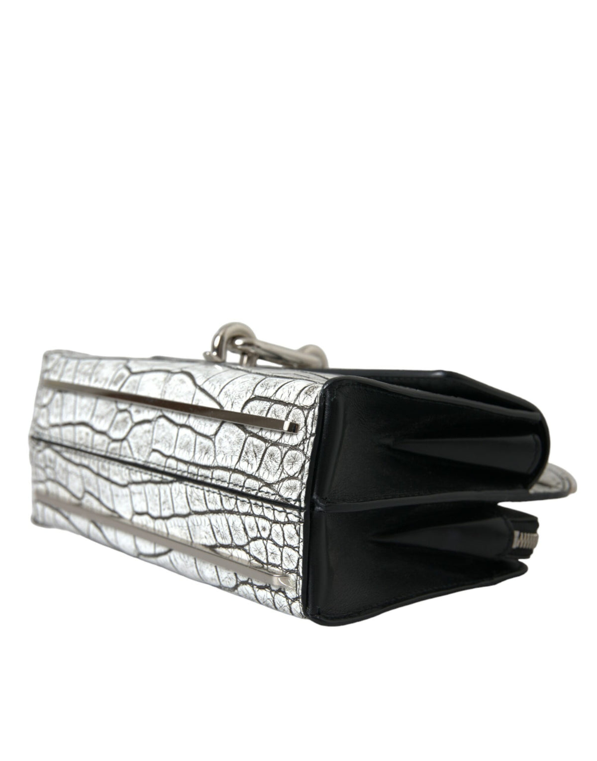 Mini sac Balenciaga en cuir d'alligator métallisé argent