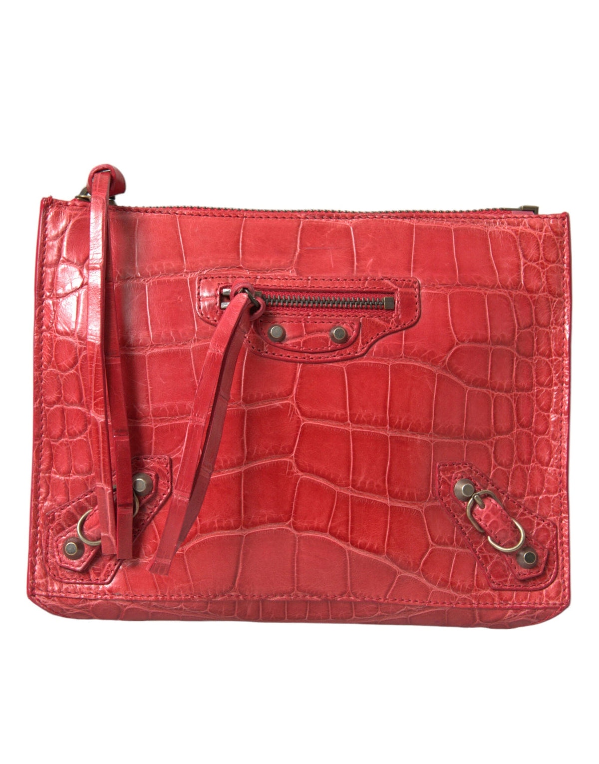 Pochette en cuir d'alligator rouge exotique Balenciaga