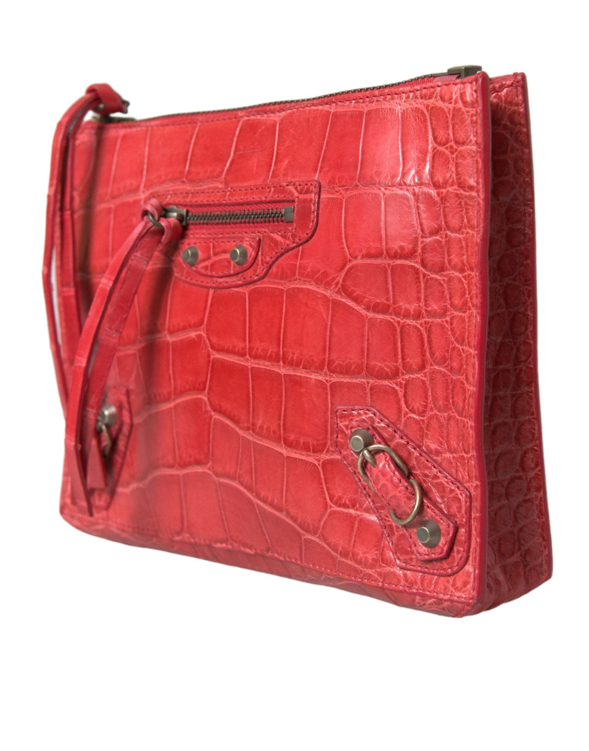 Pochette en cuir d'alligator rouge exotique Balenciaga