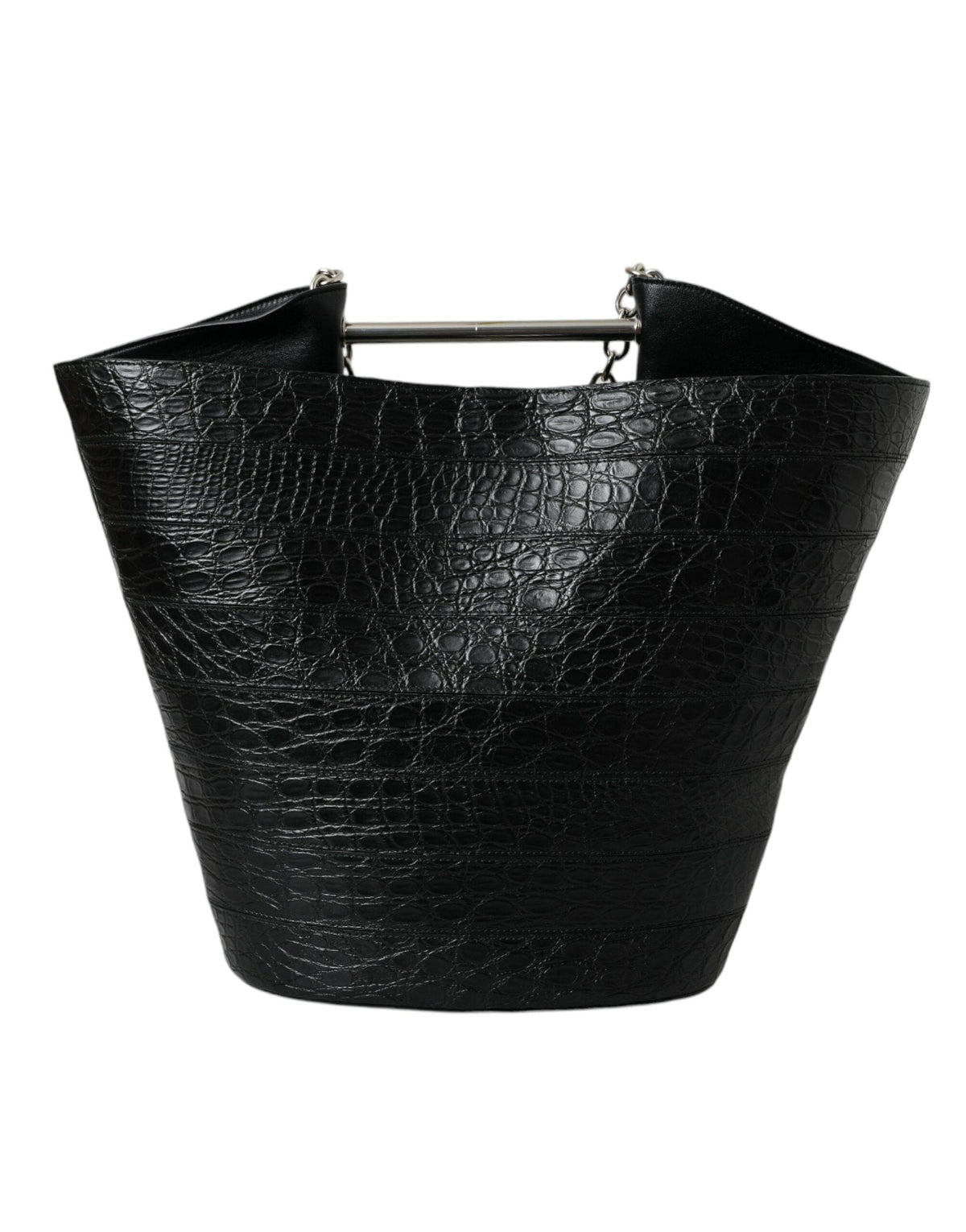 Bolso tipo cubo largo elegante de piel de cocodrilo negra de Balenciaga