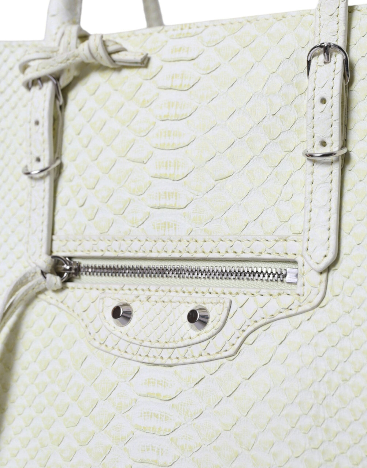 Bolso Balenciaga Chic de piel de pitón en blanco y amarillo