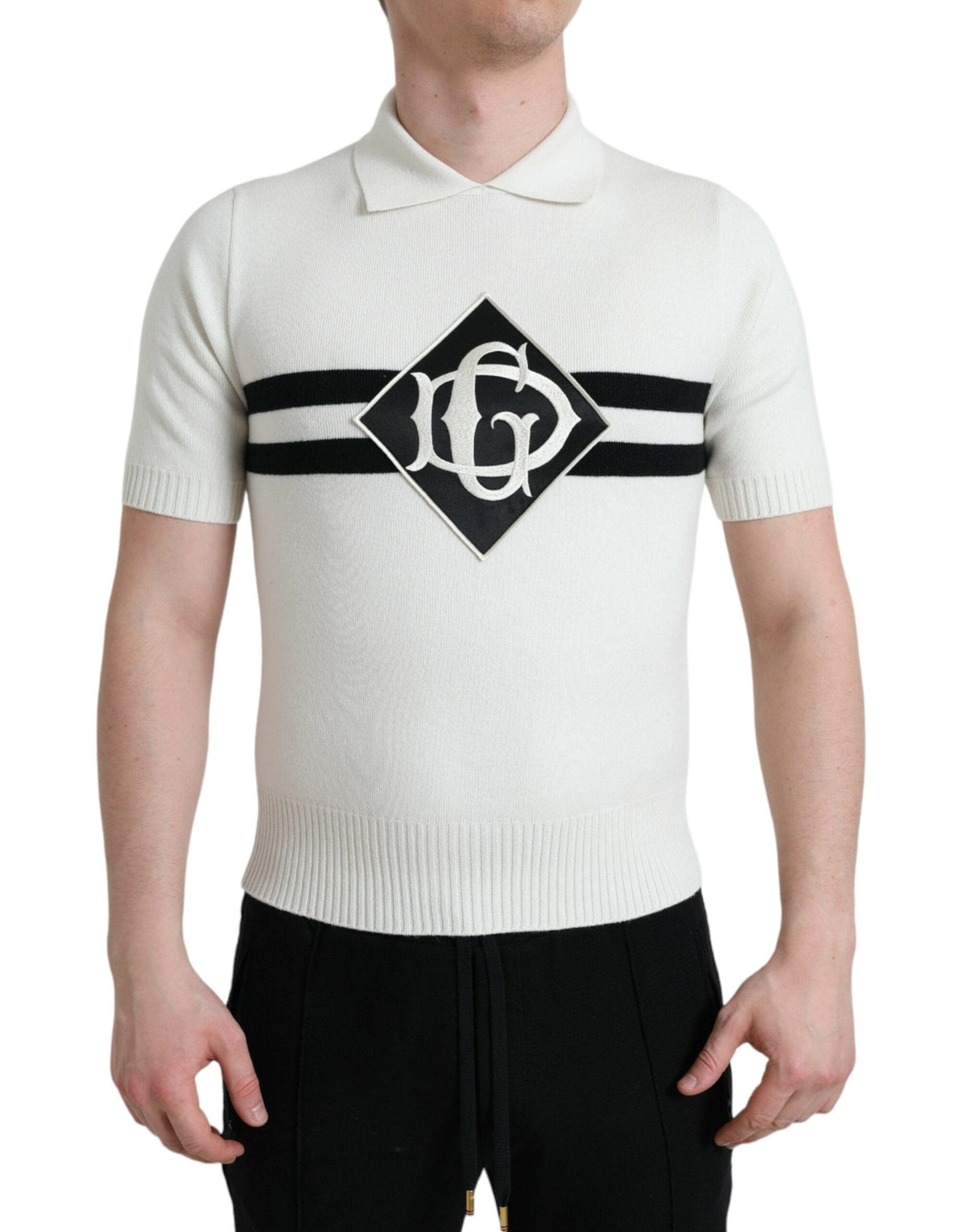 Camiseta henley con cuello y logotipo DG en color blanco de Dolce &amp; Gabbana